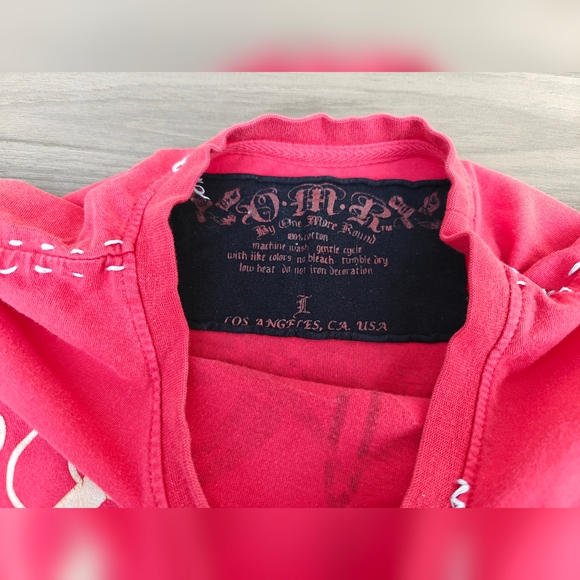 Vintage Y2K OMR SKULL STUDDED RED T L ② - Picture 4 of 6